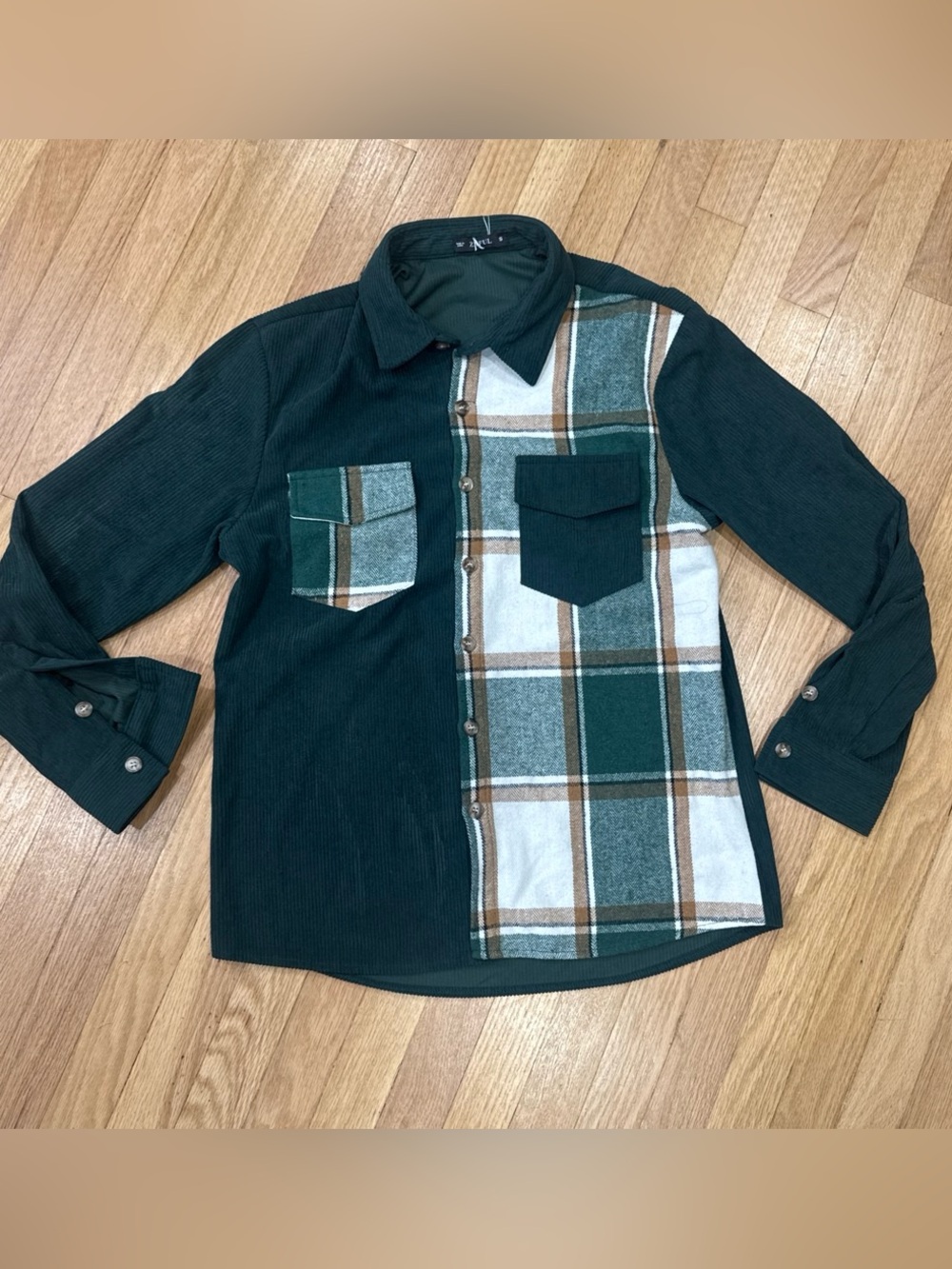 Zaful Dark Green Plaid Panel Button-Up Shirt